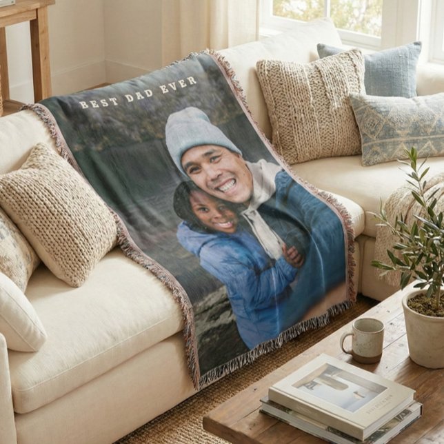 Best Dad Ever Personalized Family Photo Keepsake Throw Blanket (Creator Uploaded)