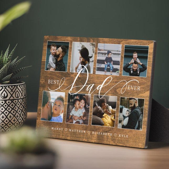 Best Dad Ever Personalized Father Photo Collage  Plaque (Best Dad Ever Rustic Woodgrain Photo Collage Plaque)