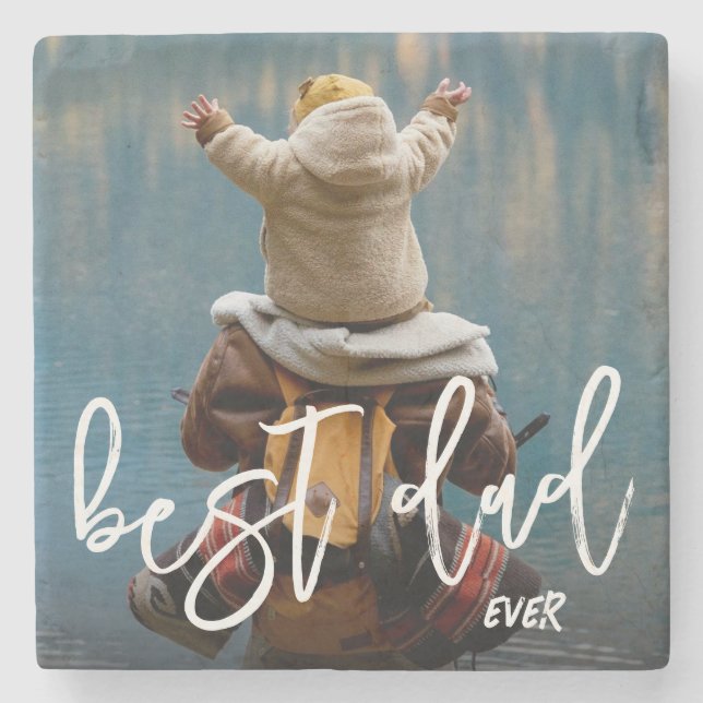 Best Dad Ever Personalized Father's Day Photo Stone Coaster (Front)