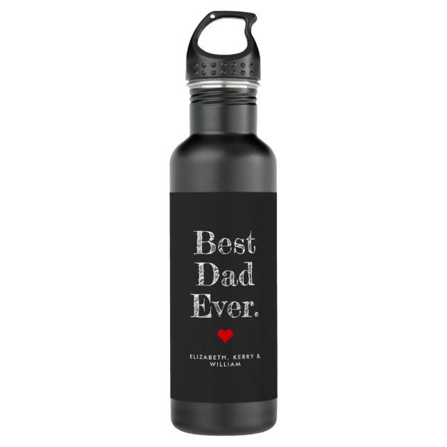 Best Dad Ever Personalized Names Stainless Steel Water Bottle (Front)