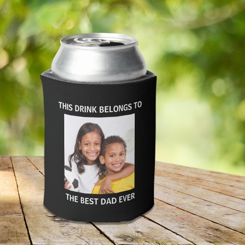Best Dad Ever Personalized Photo Black Can Cooler