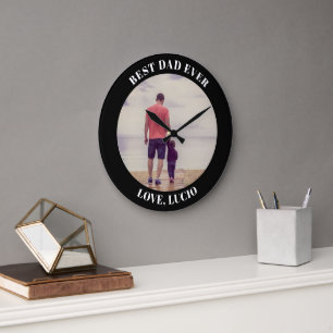 Best dad ever personalized photo black large clock