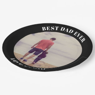 Best dad ever personalized photo black paper plates