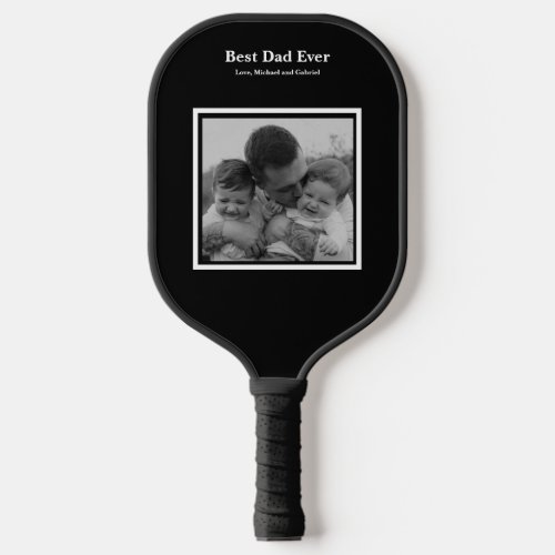 Best Dad Ever personalized photo black Pickleball Paddle