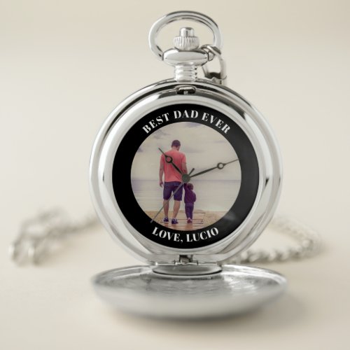 Best dad ever personalized photo black pocket watch