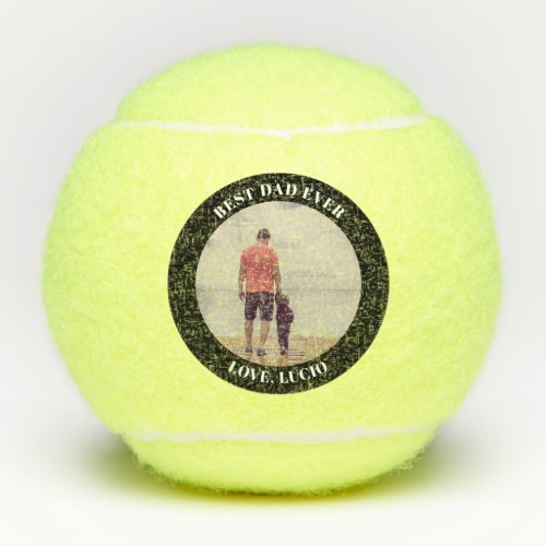 Best dad ever personalized photo black tennis balls