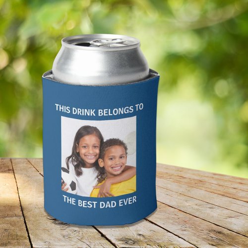 Best Dad Ever Personalized Photo Blue Can Cooler