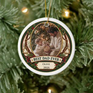 Best Dad Ever Personalized Photo Christmas Ceramic Ornament