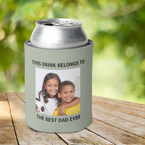 Best Dad Ever Personalized Photo Green Can Cooler
