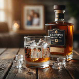 Best Dad Ever Personalized Photo Whiskey Glass