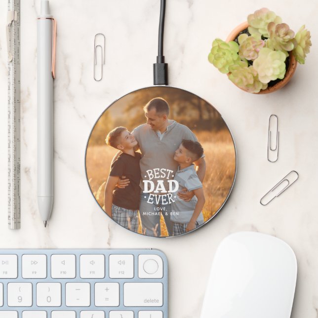 "Best Dad Ever" Personalized Photo Wireless Charger (Desk)