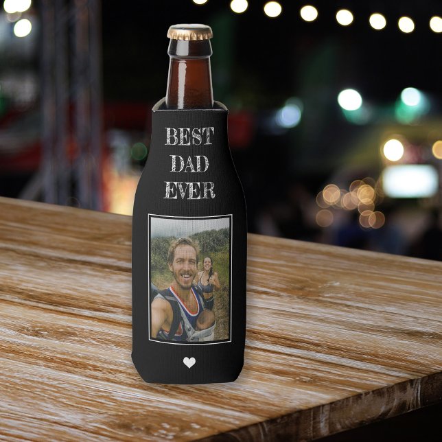 Best dad ever photo and text personalized black bottle cooler (Creator Uploaded)
