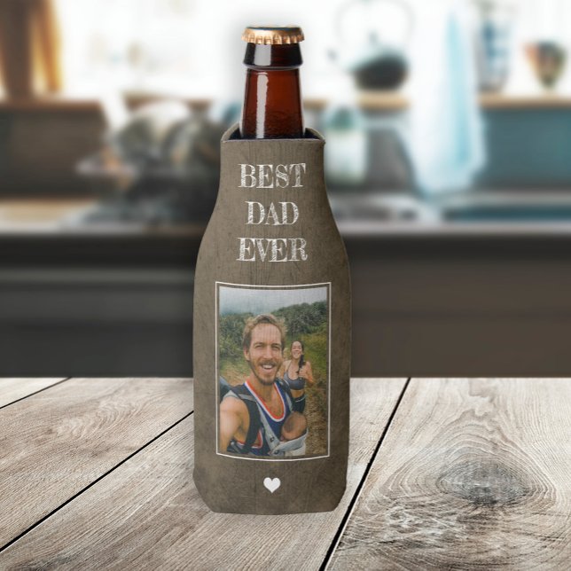 Best dad ever photo and text personalized father bottle cooler (Creator Uploaded)