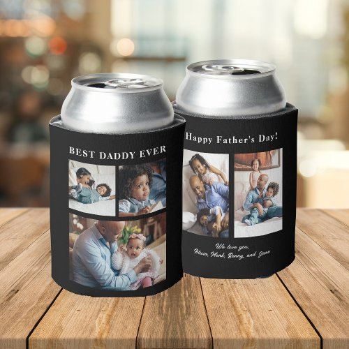 Best Dad Ever photo collage black Can Cooler