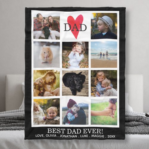 Best Dad Ever Photo Collage Black Personalized Fleece Blanket