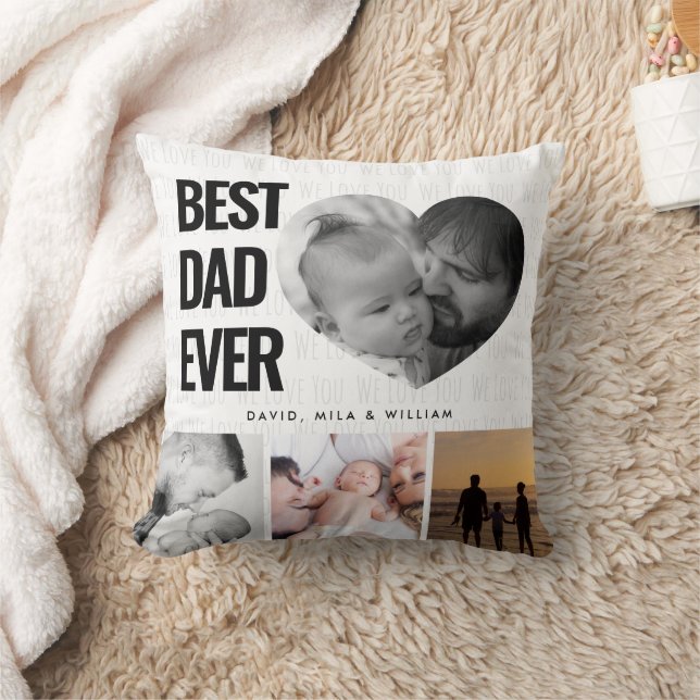 Best Dad Ever Photo Collage Family Throw Pillow (Blanket)