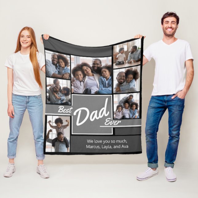 Best Dad Ever Photo Collage Father’s Day Fleece Blanket (In Situ)
