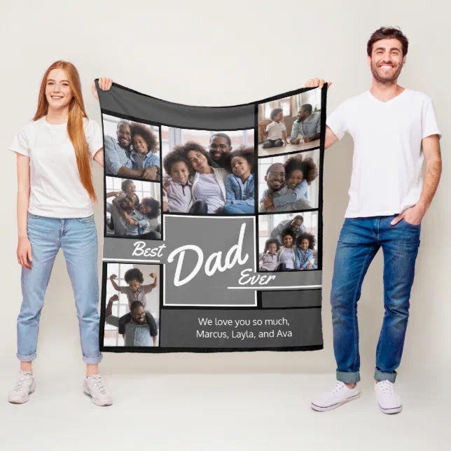 Best Dad Ever Photo Collage Father’s Day Fleece Blanket Zazzle