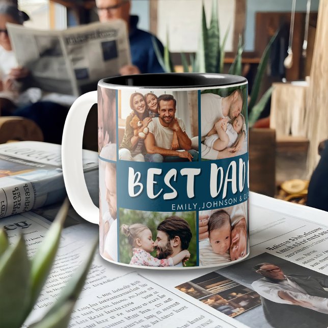 Best Dad Ever Photo Collage Father’s Day Gift  Two-Tone Coffee Mug (Creator Uploaded)