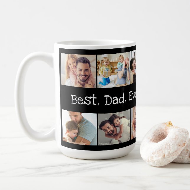 Best. Dad. Ever. Photo Collage Father's Day Black Coffee Mug (With Donut)