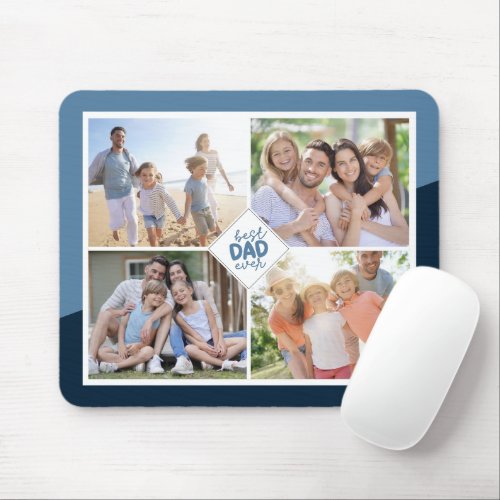 Best Dad Ever  Photo Collage Fathers Day Blue Mouse Pad