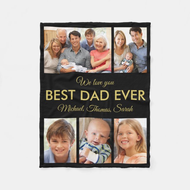 Best Dad Ever Photo Collage Fathers Day Fleece Blanket (Front)