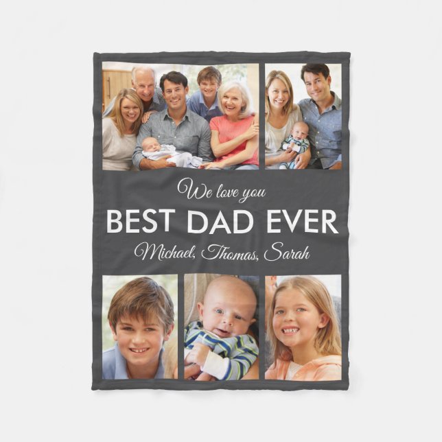Best Dad Ever Photo Collage Fathers Day Fleece Blanket (Front)