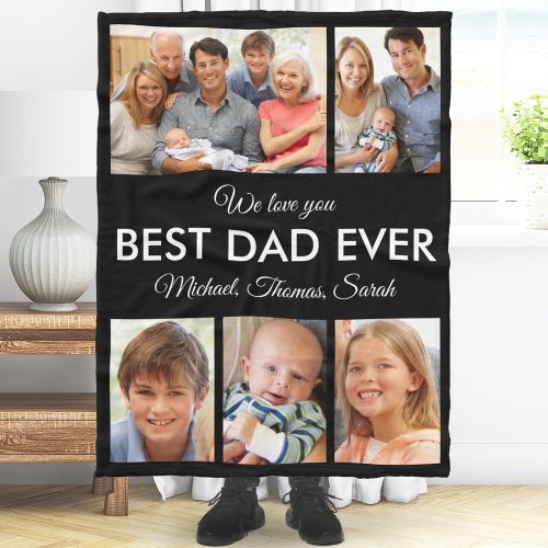 Best Dad Ever Photo Collage Fathers Day Fleece Blanket