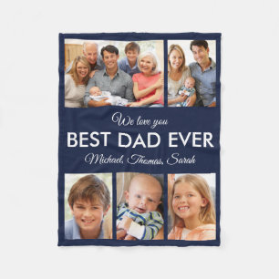 Best Dad Ever Photo Collage Fathers Day Fleece Blanket