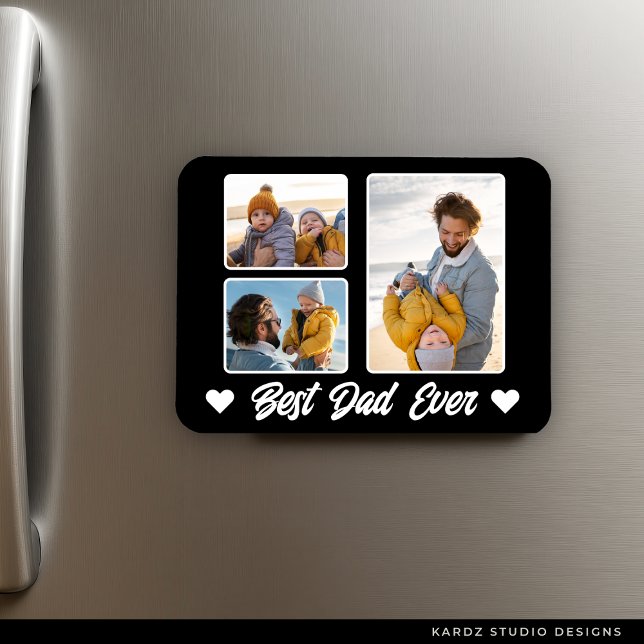 Best Dad Ever Photo Collage Fathers Day Fridge Magnet (Magnetic card shown in 3 by 4 inches.)