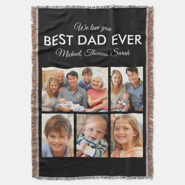 Best Dad Ever Photo Collage Fathers Day Throw Blanket (Front Vertical)