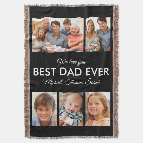 Best Dad Ever Photo Collage Fathers Day Throw Blanket