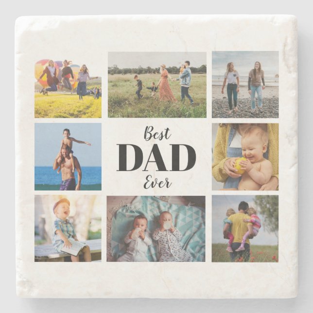 Best Dad Ever Photo Collage Father's Stone Coaster (Front)