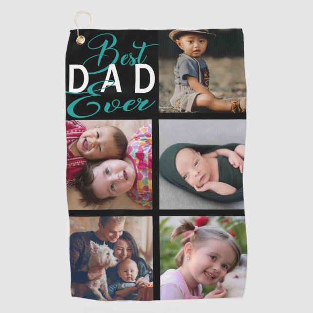 Best Dad Ever Photo Collage Golf Towel (Front)