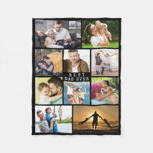 BEST DAD EVER Photo Collage Minimal Black Fleece Blanket