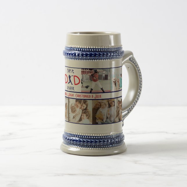 Best Dad Ever Photo Collage Modern Fathers Day Beer Stein (Front Right)