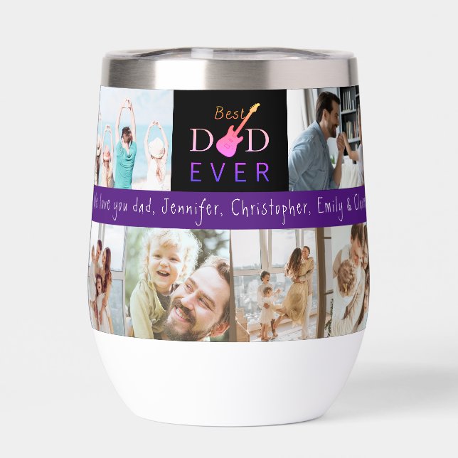 Best Dad Ever Photo Collage Modern Father's Day Thermal Wine Tumbler (Back)