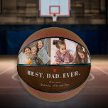 Best dad ever photo collage name personalized basketball<br><div class="desc">Modern personalized best dad ever basketball with 2 custom photos,  trendy typography script,  and a red heart over a faux brown leather background.                It could be a pretty thoughtful keepsake gift for your dad or grandpa's birthday,  or Father's Day.</div>