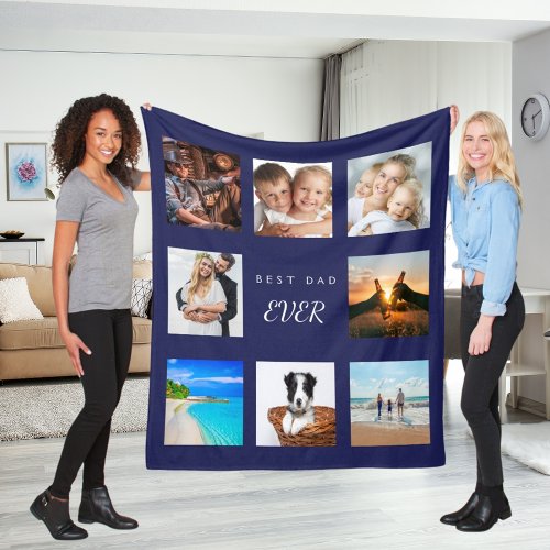 Best dad ever photo collage navy blue father fleece blanket