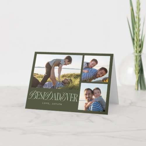 Best Dad Ever Photo Collage Olive Green Holiday Card