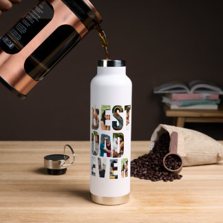 Best Dad Ever | Photo Collage Placeholder Template Water Bottle