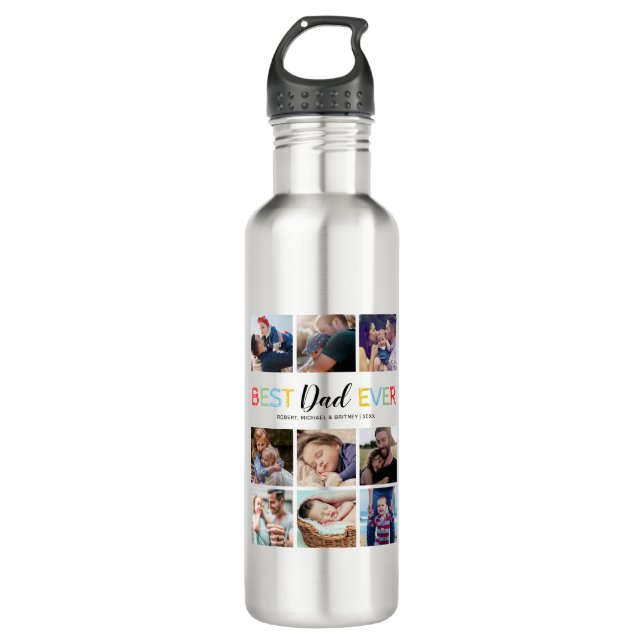 Best Dad Ever Photo Collage Stainless Steel Water Bottle (Front)