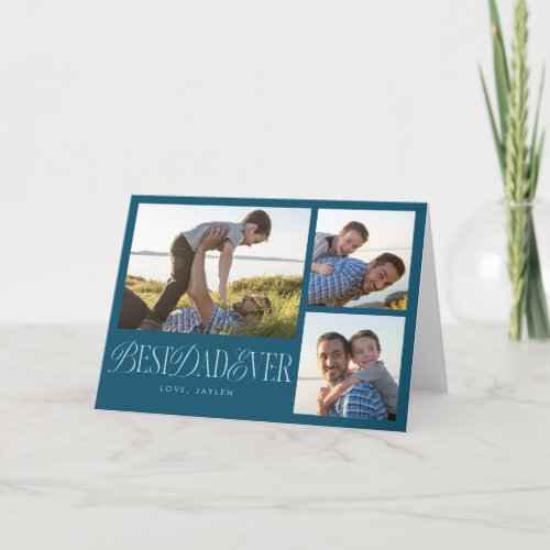 Best Dad Ever Photo Collage Teal Blue Holiday Card