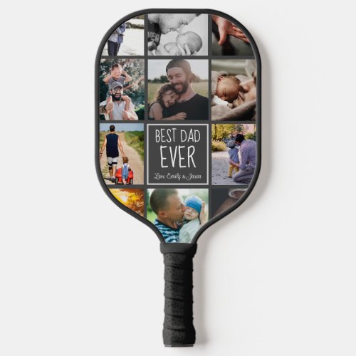 Best dad ever photo collage text black pickleball paddle