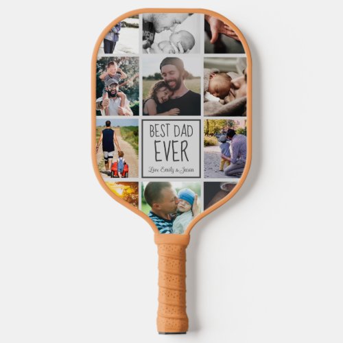 Best dad ever photo collage text white pickleball paddle