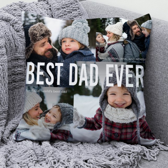 Best Dad Ever Photo Collage Throw Pillow (Creator Uploaded)
