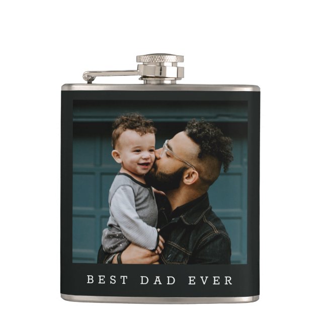 Best Dad Ever Photo Fathers Day Personalized Black Flask (Front)