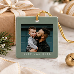 Best Dad Ever Photo Green Double Sided Christmas Ceramic Ornament