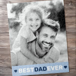 Best dad ever photo hearts blue fathers day jigsaw puzzle<br><div class="desc">Jigsaw puzzle featuring your custom photo and the text "Best dad ever" below flanked by light blue hearts.</div>
