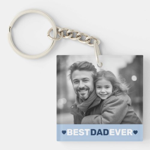 Best dad ever photo hearts blue fathers day keychain